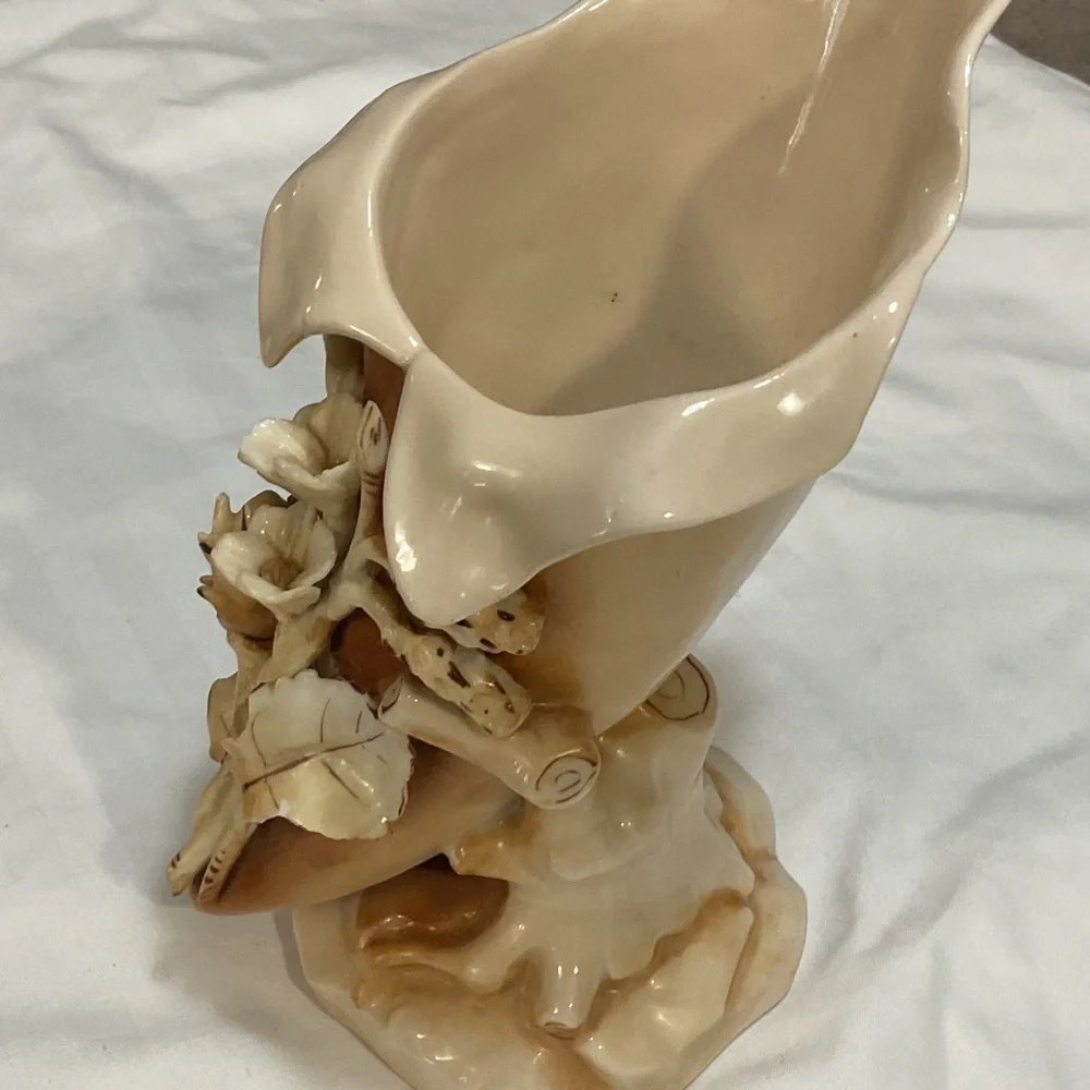 Elegant Cream Ceramic Vase with Floral Design